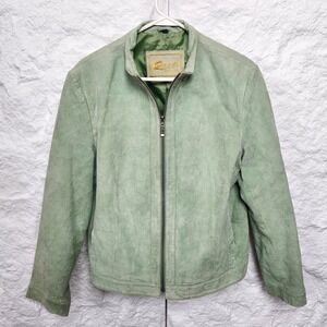 Vintage Y2K Reed Sage Green Suede Jacket Leather Zip Up Pastel Bomber XL Fits L